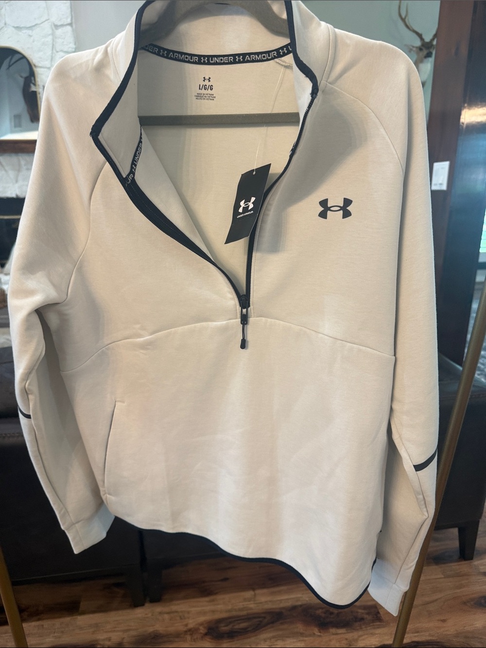 Under Armour Women's Beige Half-Zip Pullover with Black Trim